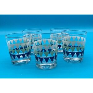 Rare IKEA Sommar 2013 Rocks Glasses - Set of 5 Discontinued Blue Green Geometric